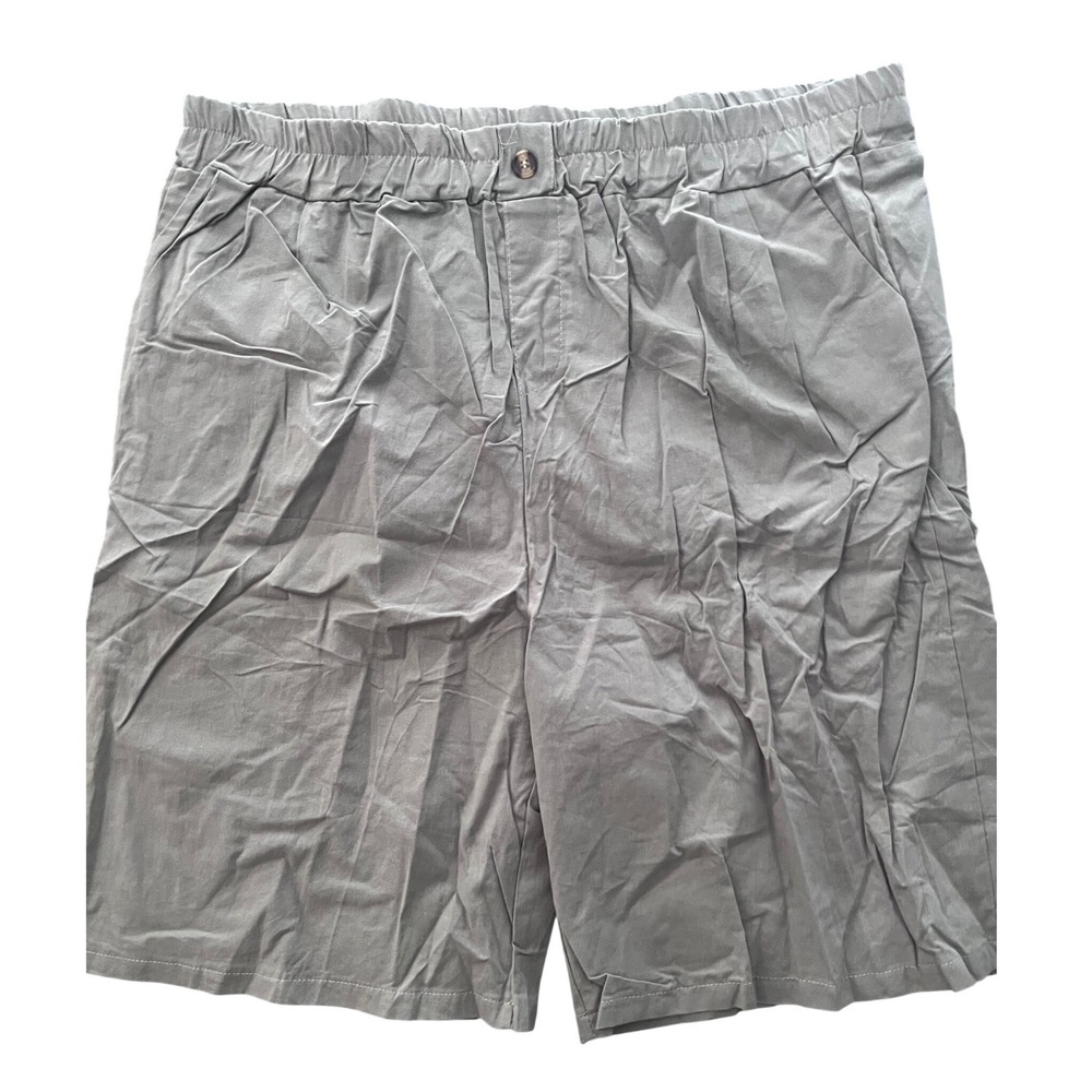 Mens Gray Elastic Waist Casual Shorts 3XL Polyester Spandex Stretch Button Fly